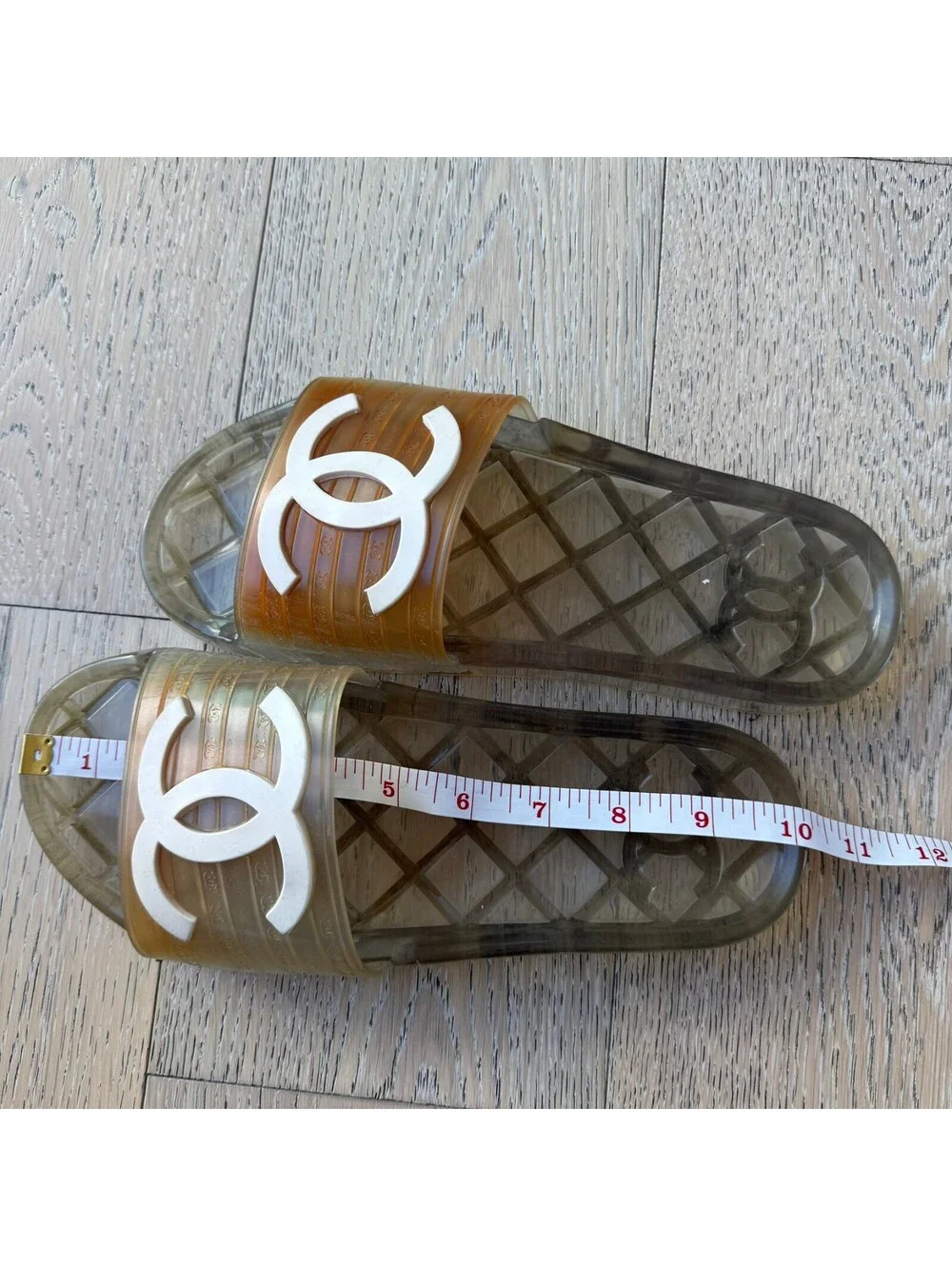 Chanel Jelly Slides Sandals Interlocking CC Logo Sunfaded FLAWED 8US